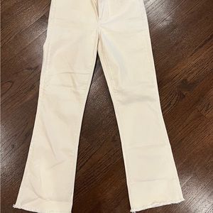 Ann Taylor off white kick crop flare jeans with raw hem